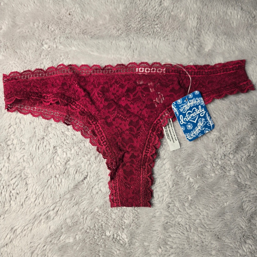 Free People Intimately Floral Lace‎ Thong Wine Burgundy OB584329 Size XS New